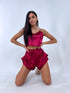 Smėlio spalvos naktinis komplektas 115 - šortai + crop top